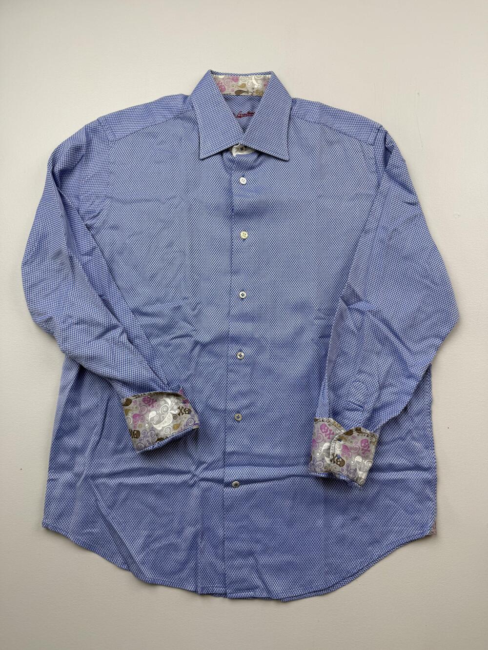 Robert Graham Shirt Mens Medium Blue Geometric Long Sleeve Button Up Contrast
